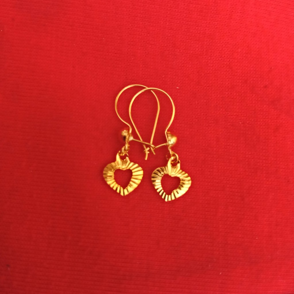 anting gantung anak dan dewasa emas asli kadar 700 70% 16k 22 gold kipas daun love hati