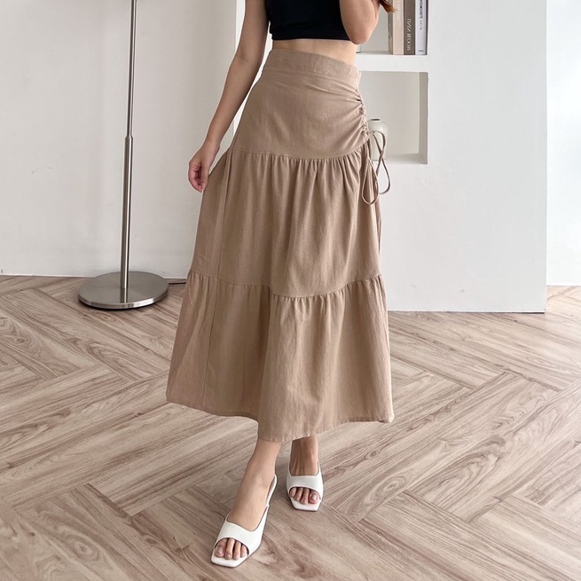 Davelline - ALUNA SKIRT - Rok Serut Linen Angel Berkualitas