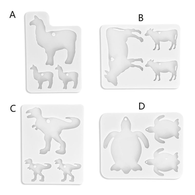 SIY  Mom Sheep Baby Lamb Alpaca Family Animal Keychain Silicone Mold with Hole Tortoise Cow Dinosaur Resin Mold Art Crafts