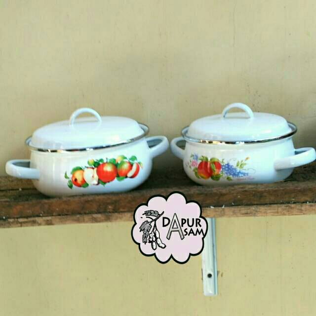 Panci Oven Enamel 16cm dan 18cm dengan tutup Dutch Oven Souce Pan