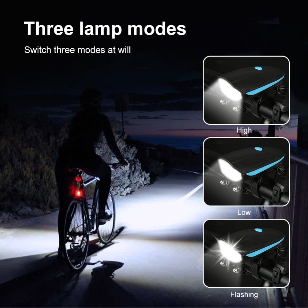 Bike Headlight USB Rechargeable Bicycle Set Waterproof LED Three-light Outdoor Lighting Riding Flashlight with Horn -OW-