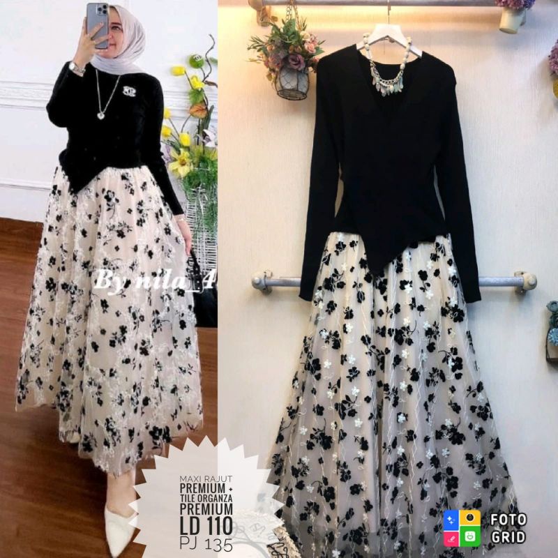Gamis rajut mix tile bordir import