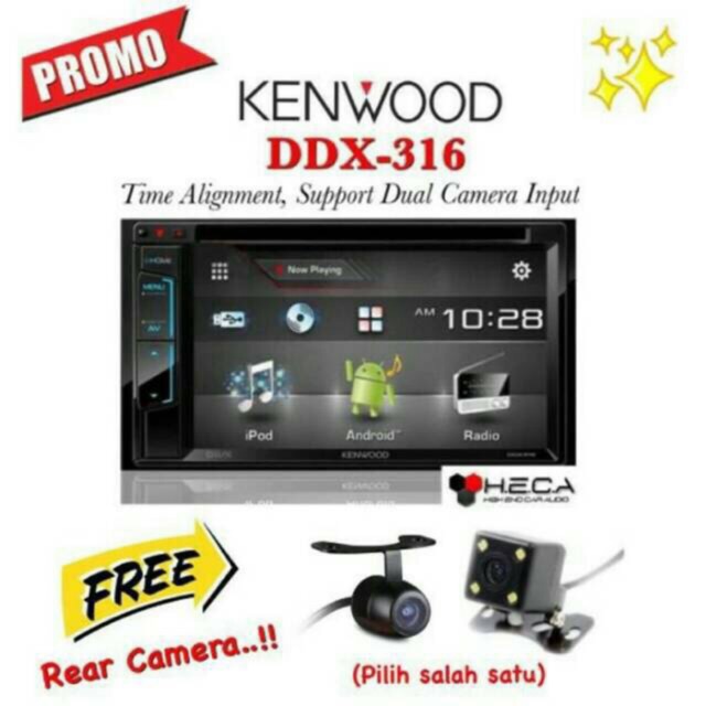 Paket Audio Mobil Kenwood DDX-316 Tape Headunit DDX316 + Kamera Mundur Kotak