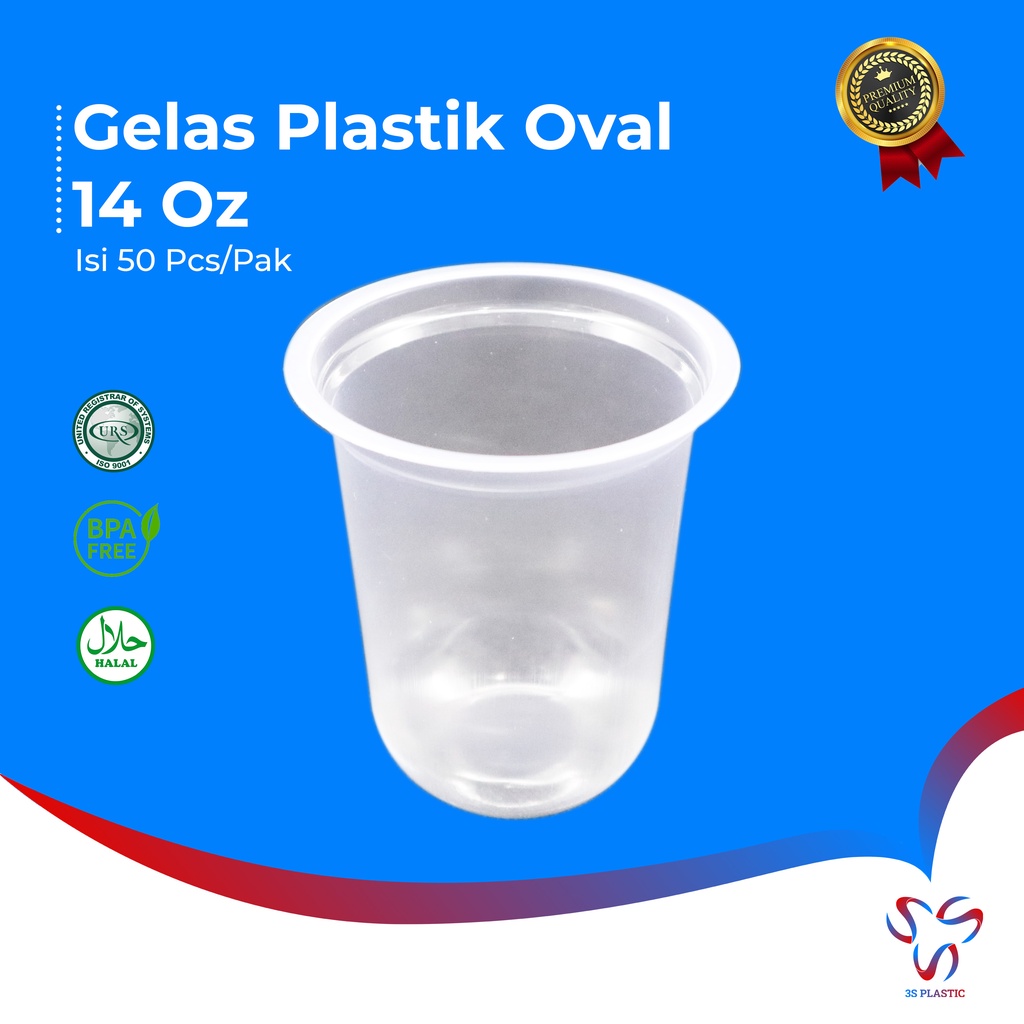 GELAS OVAL 14OZ PLASTIK / GELAS U CUP PP OVAL / GELAS KOPI ES BOBA 50 PCS