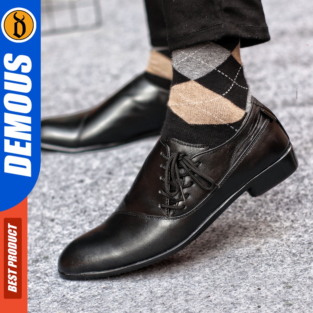 Sepatu Pantofel Pria Sepatu Formal Pria Kulit Asli Tali Sepatu Pantopel Hitam Kerja Kantor DEMOUS MEGAN