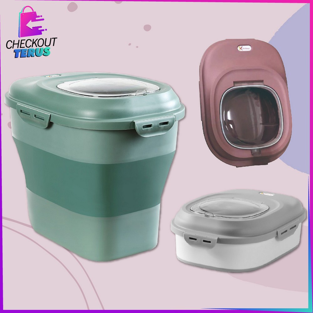 CT C259 Tempat Penyimpanan Beras 25KG Dispenser Beras Gratis Cangkir Tempat Penyimpanan Beras Lucu Fordable Rice Container Storage