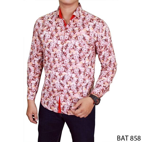 Male Slimfit Batik Katun Merah Muda – BAT 858