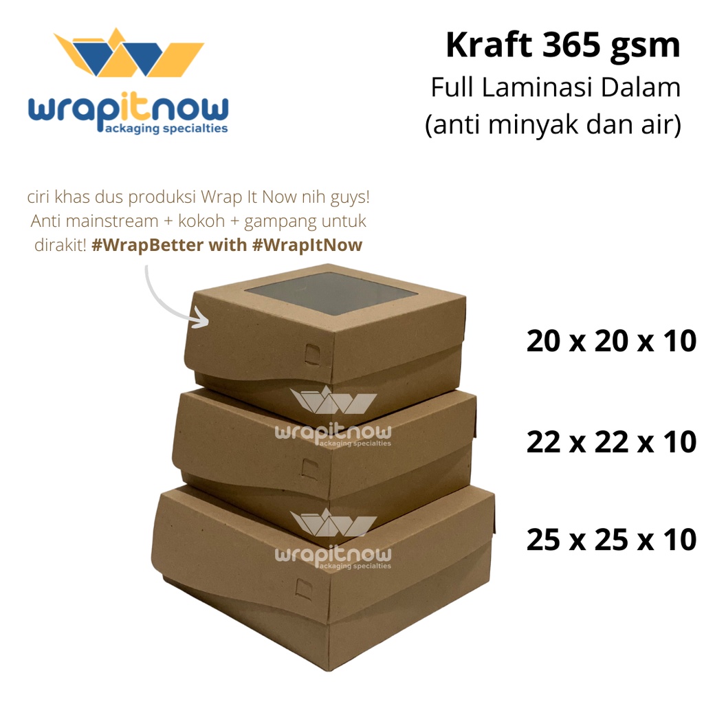 Dus Kraft 25x25x10 Laminasi// dessert box/ dus pudding/ dus pie/ dus tart/ dus chiffon/ dus toples/ dus natal/ dus lebaran/ pabrik dus-3