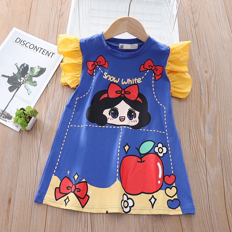 Dress T Shirt anak perempuan import Motif Princess Elsa Snow White Pita