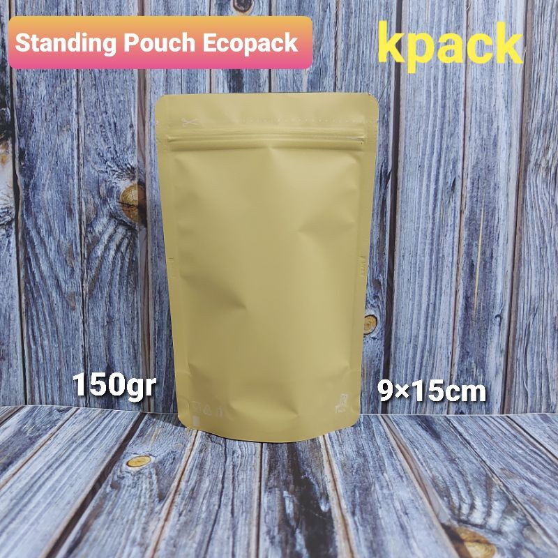 100pcs Standing Pouch Ecopack 150 gram Paperkraft Kermasan Kopi Snack Penutup Zipper