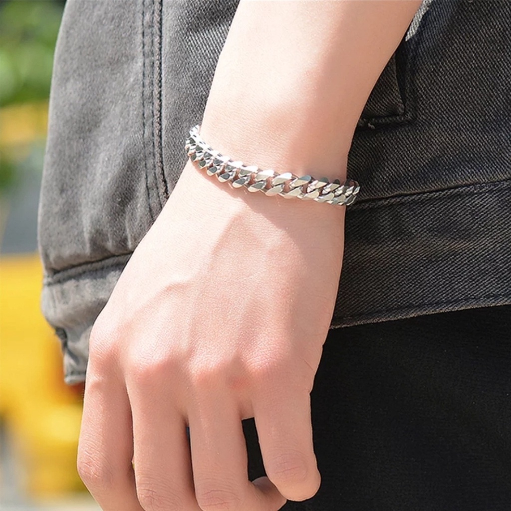 Gelang Tangan Untuk Pria dan Wanita Rantai Lebar 0,8cm Titanium Model Polos