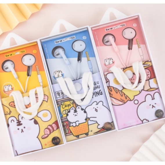 [E-272] Earphone Kelinci Huhu Rabbit dengan Wadah Earphone Pouch Tas Mini / Set Headset Rabbit Huhu Kelinci Lucu