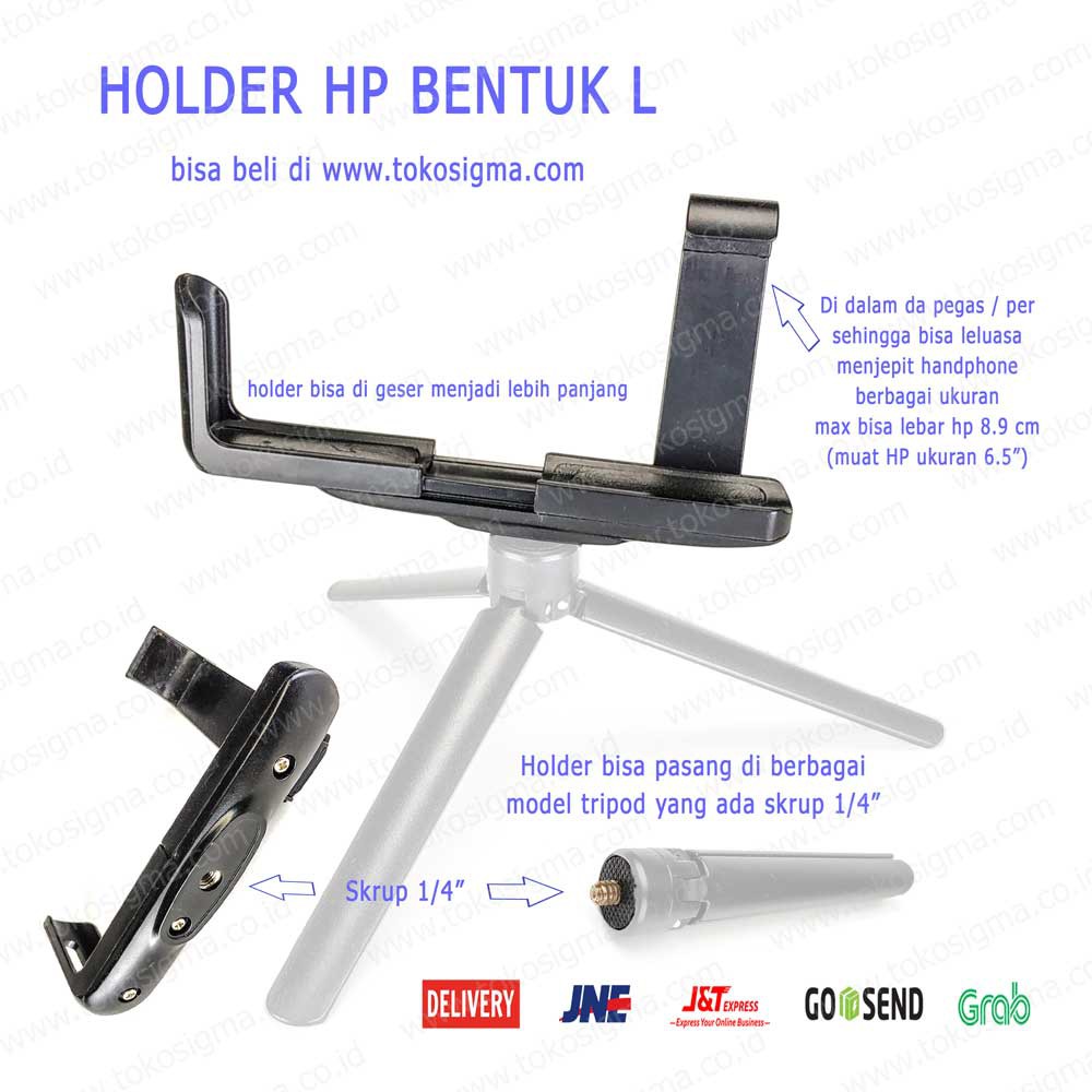 KLIP JEPITAN Clamp HP SMARTPHONE UNTUK PASANG DI TRIPOD TONGSIS - HOLDER L