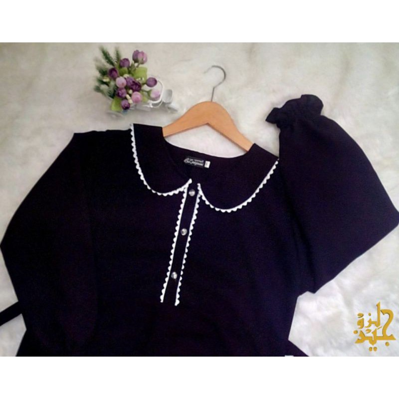 Gamis Akhwat Kerah Rebah Gerigi / Gamis Basic / Gamis Jetblack / Gamis Hitam