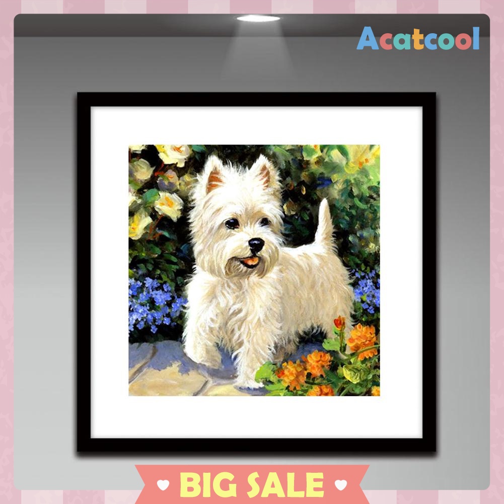 5D DIY Full Drill Diamond Painting White Puppy Cross Stitch Embroidery Kit