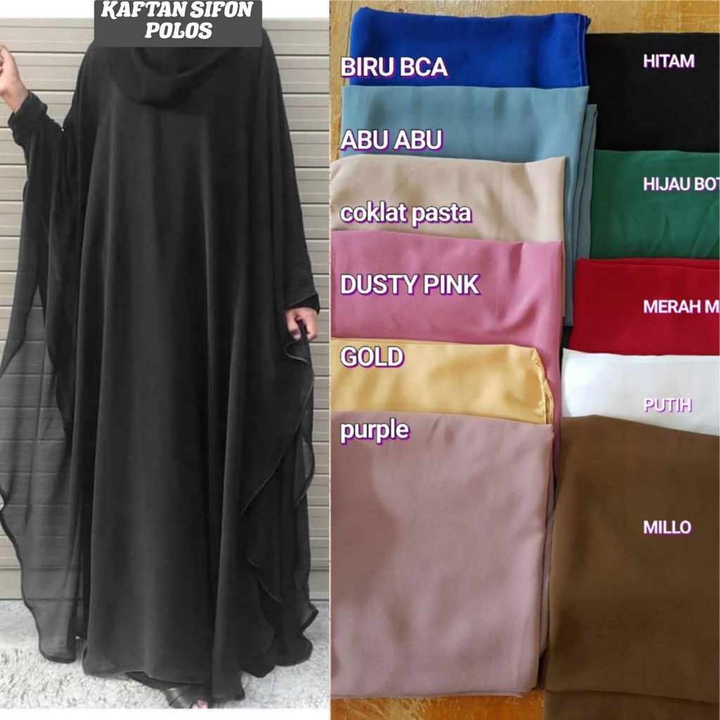 PROMO KAFTAN SIFON POLOS WARNA ALLSIZE & PASMINA JUMBO SYARI / DIJUAL TERPISAH / ABAYA / GAMIS / KER
