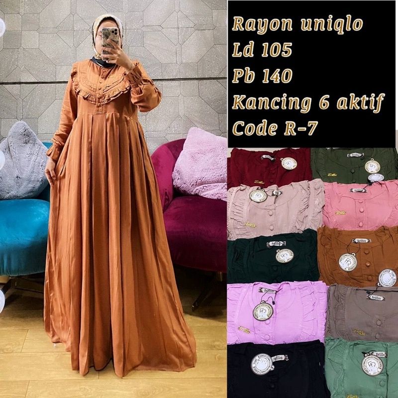 Original frilla gamis bahan rayon uniqlo