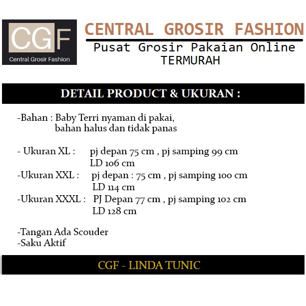 Linda Tunik - Central Grosir Fashion (CGF) - Ukuran XL-3XL - Matt Baby Terri