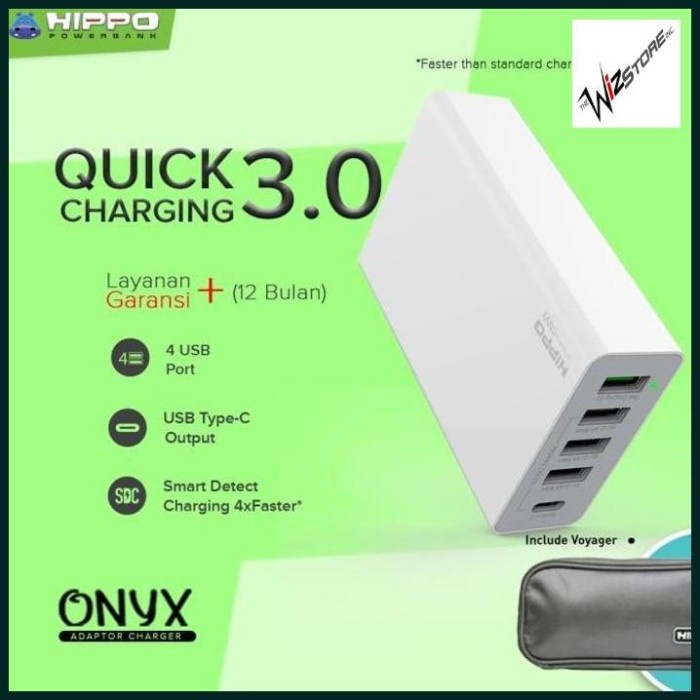 Universal Adaptor - Wiz9421 - Hippo Onyx Smart Travel Charger 5 Port Quick Charge 3.0