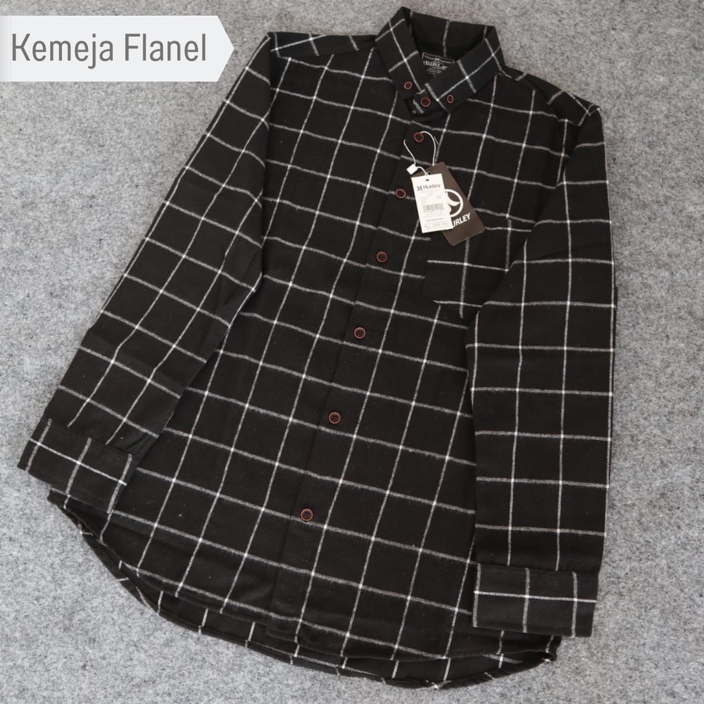 Kemeja Flanel Pria Lengan Panjang Premium Hitam Motif Kotak Kotak Original Terbaru