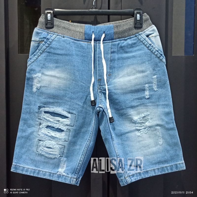 paling dicari Celana Pendek jeans pinggang kolor motif robek Rippedjeans