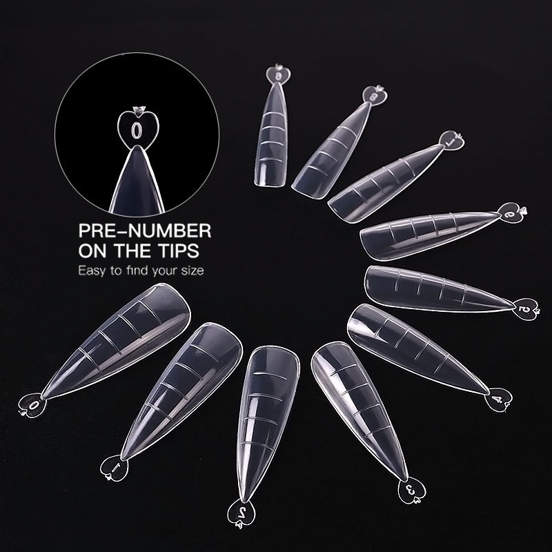 100pcs Kuku Palsu Akrilik Full Coverage Warna Bening Untuk Dekorasi Nail Art