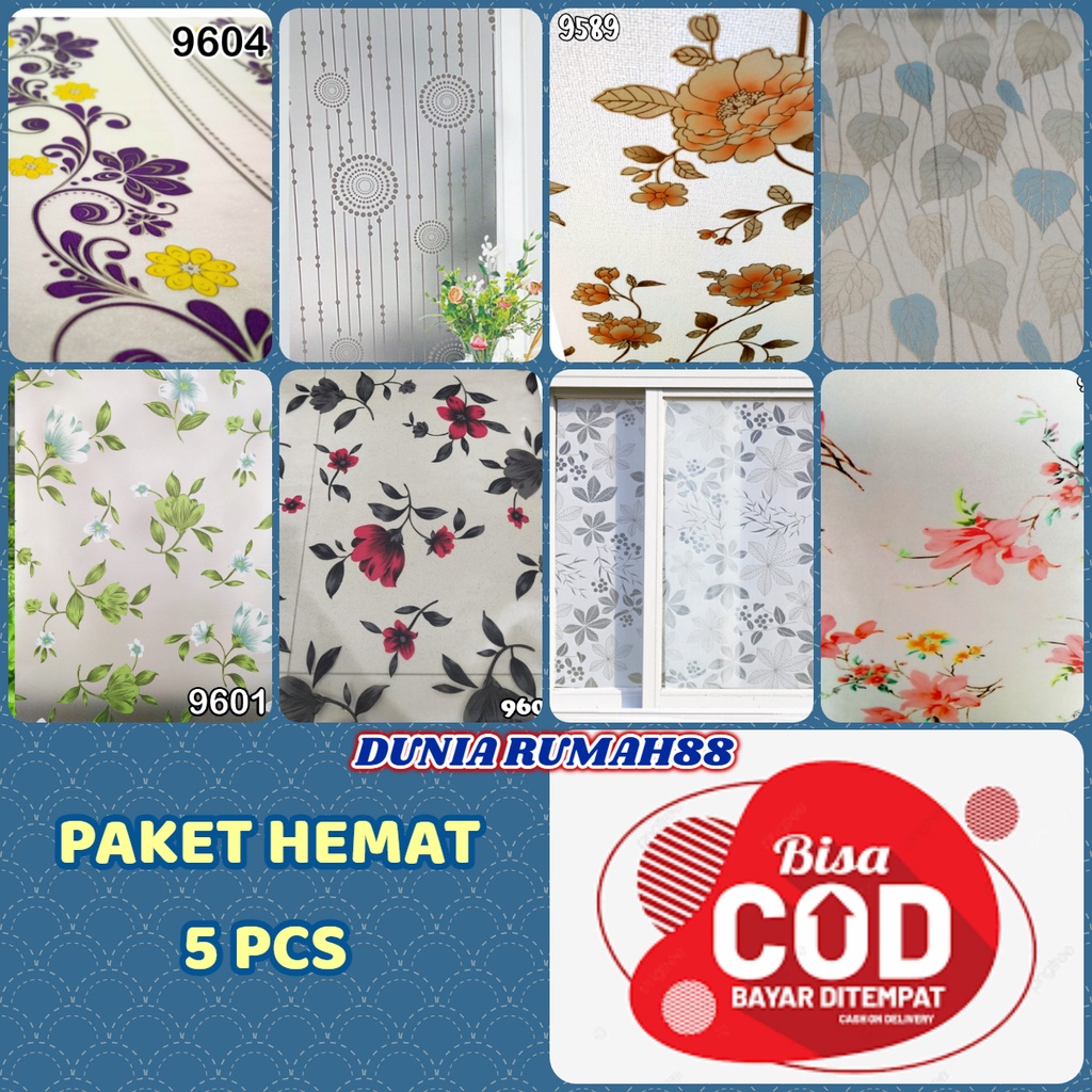 PAKET HEMAT 5 PCS stiker Kaca Jendela Wallpaper kaca Rumah Stiker cermin 45Cm X1M Sticker Sanblast Polos &amp; Motif kaca - Dunia Rumah88