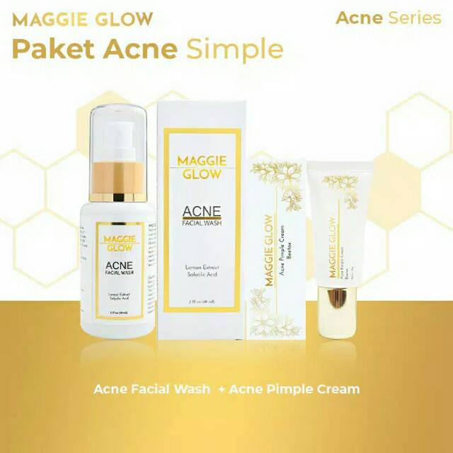 MAGGIE GLOW Acne Paket Simple (Acne Pimple + Acne Facial Wash) / CREAM MUKA / KRIM WAJAH JERAWAT