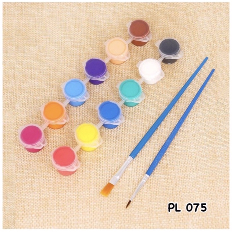 Cat Akrilik Set Acrylic Paint 12 warna plus 2 kuas