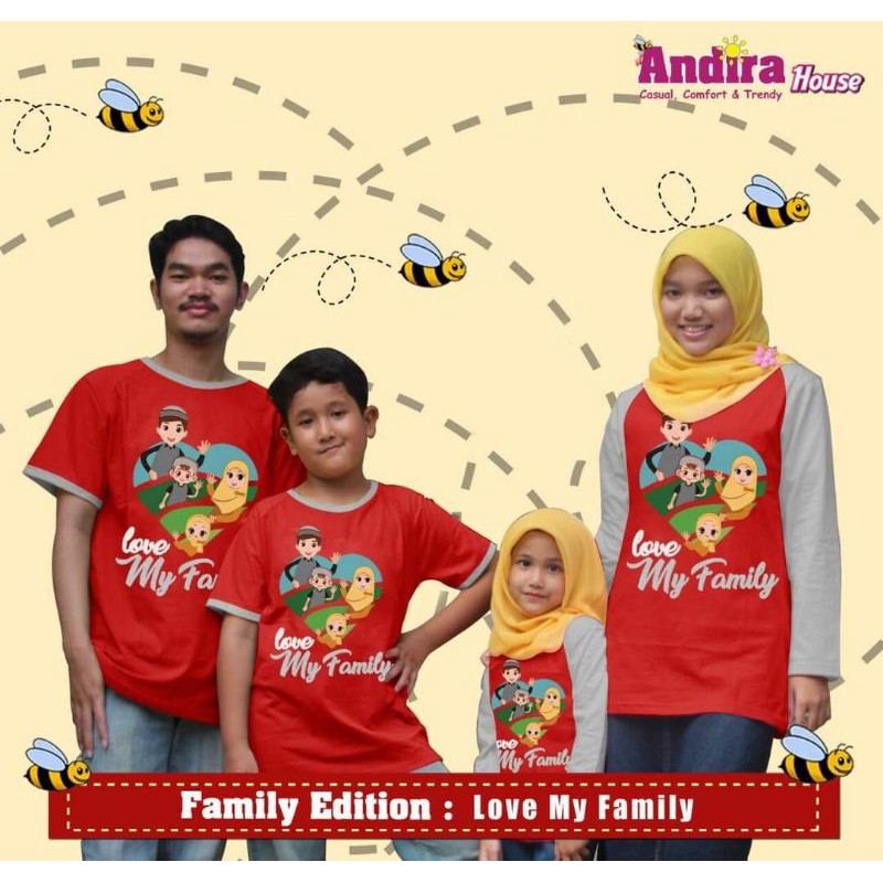Andira - Baju Kaos Couple Family Ibu Ayah Anak Murah Cream Merah