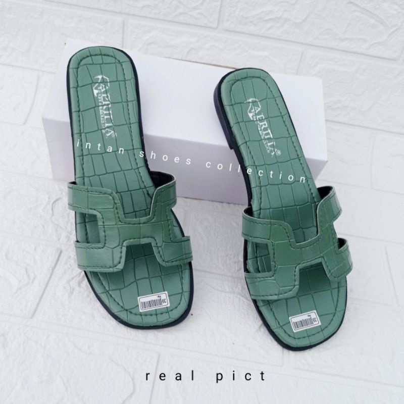 sandal teplek wanita kekinian/sendal selop wanita remaja terbaru bahan croco ermes/sandal rumah/cod