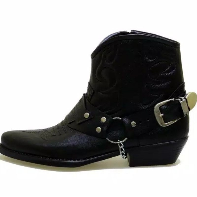 Sepatu Kowboy - Sepatu Boots Pria Sepatu Koboi Kulit Kowboy Bikers Coboy Moge Joungle Original Hitam Black