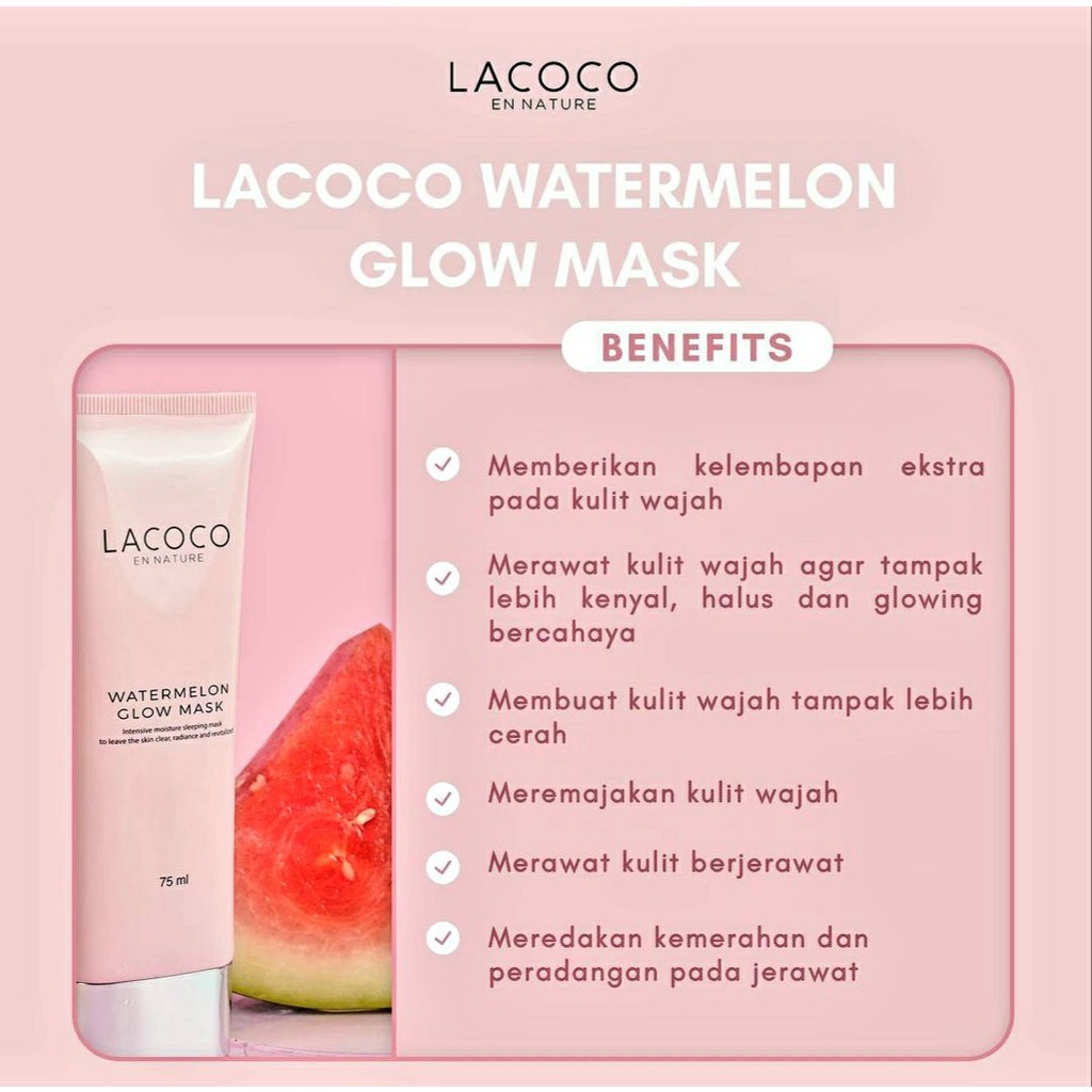 Lacoco Watermelon Glow Mask Malam Sleeping Mask Pencarah Wajah Mengecilkan Pori mMlembabkan Mencerahkan