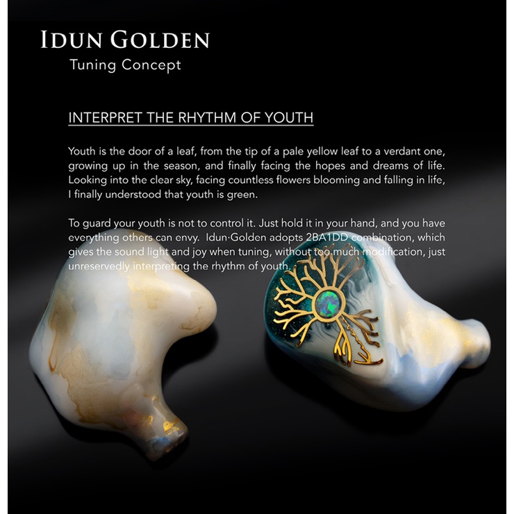 Kinera IDUN Golden IDUN2.0 Earphone In ear IEM 1ddd + 2BA Triple Hybrid Driver Dengan Kabel 0.78mm