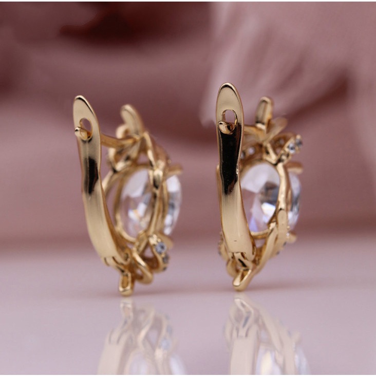 2022 Anting Tusuk Rose Gold Wanita Hias Zircon Bentuk Oval Untuk Pesta Pernikahan