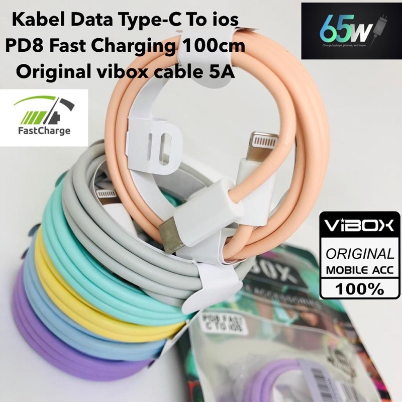 Kabel Data Type-C To ios PD8 Fast Charging 100cm Original vibox cable 5A