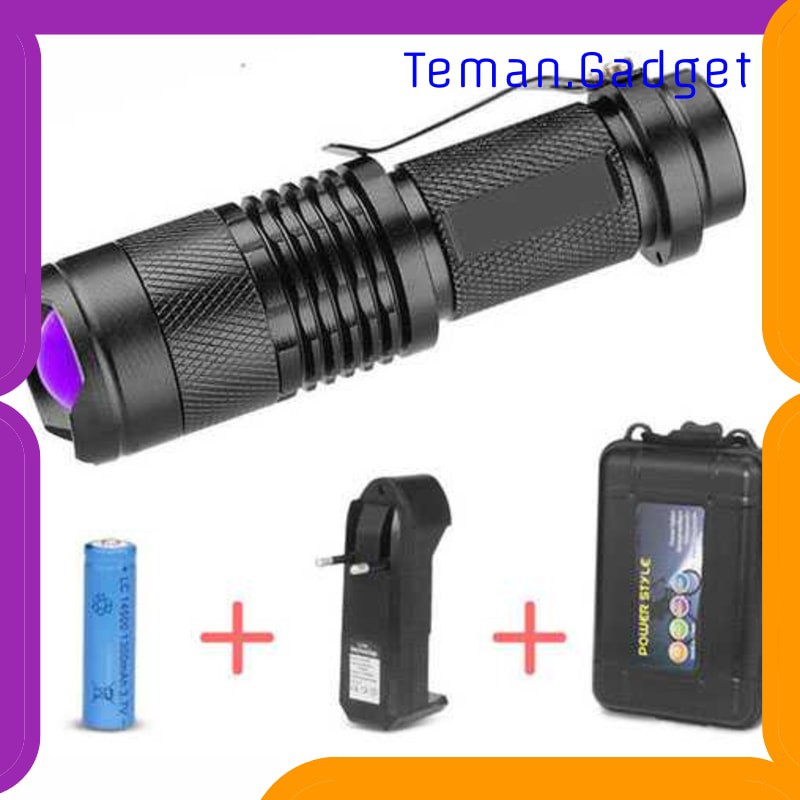 TG-IE185 TaffLED Senter LED 395nm UV + Baterai + Charger + Box Pocketman P1