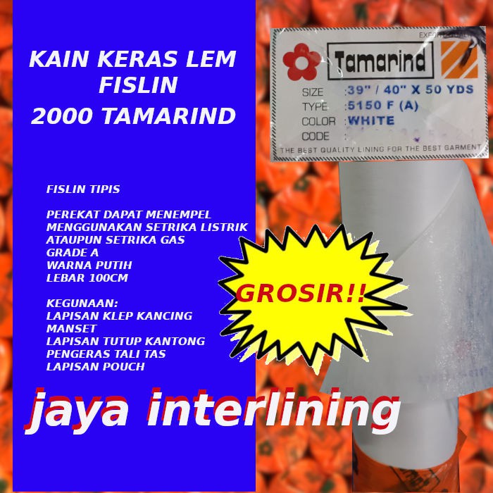 Kain Keras Interlining Vislin Fislin Pislin 2000F Tamarind Grosir Murah