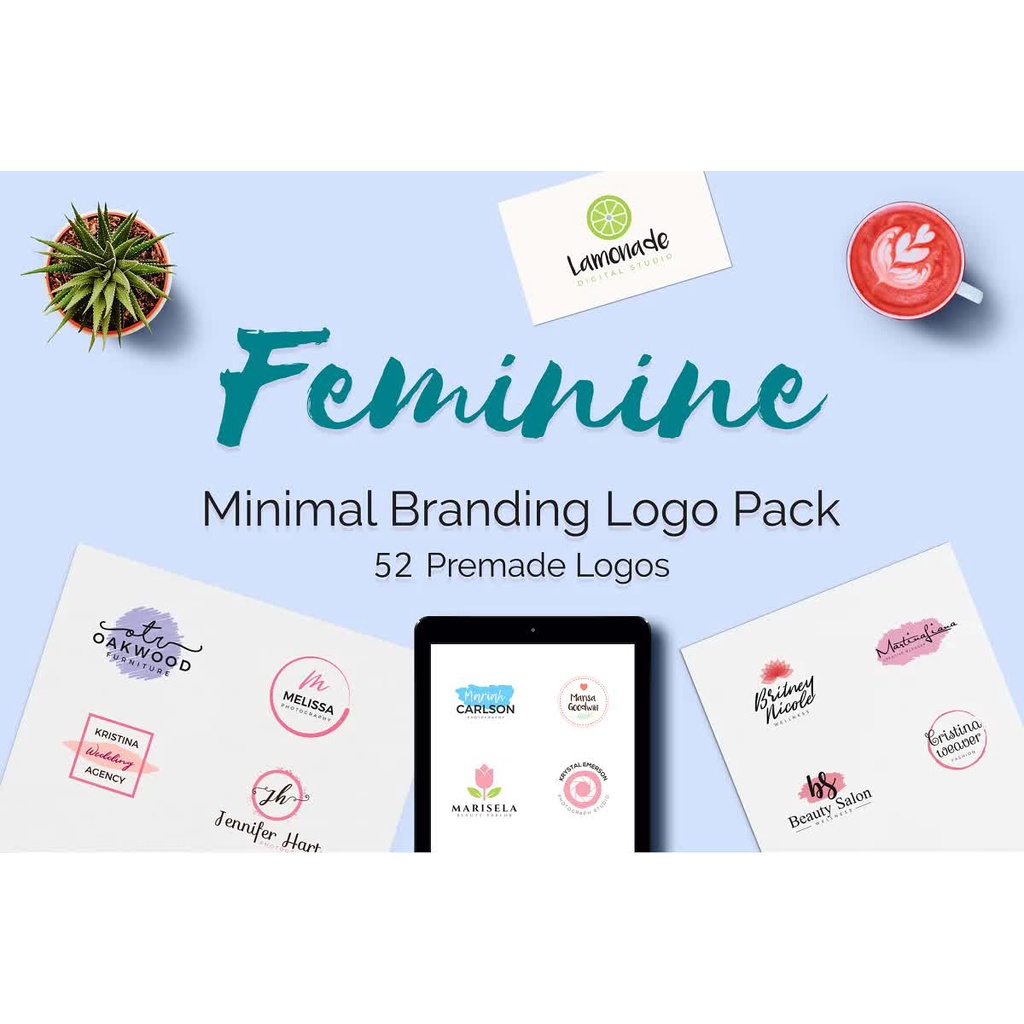 140 Feminine Branding Logo Bundle - Photoshop &amp; Illustrator