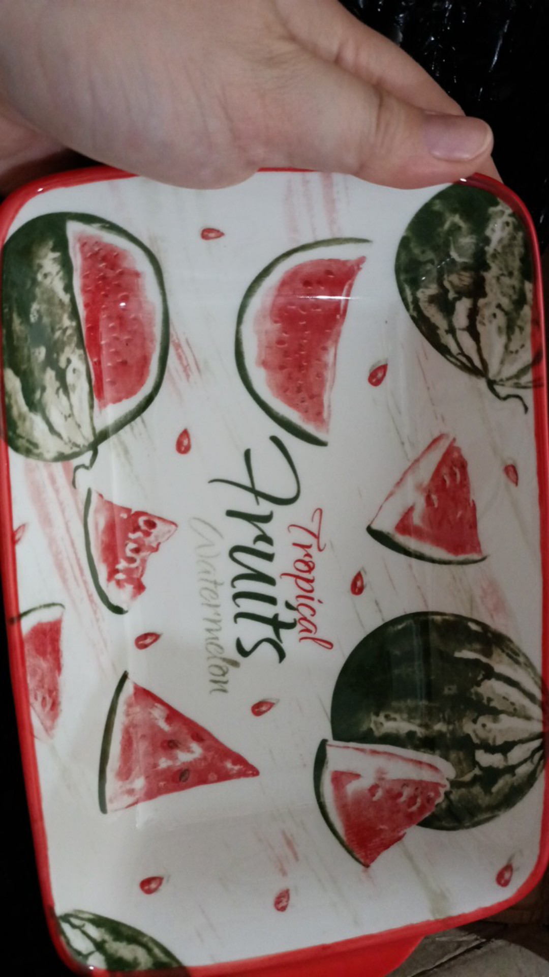 Binaural Keramik Persegi Panjang Wadah Saji Motif Cantik