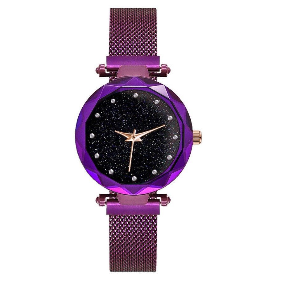 Jam Tangan Wanita:Korea Fashion GALAXY Star,Magnet Mesh Milan Band Starry Night Sky Kuarsa Watch