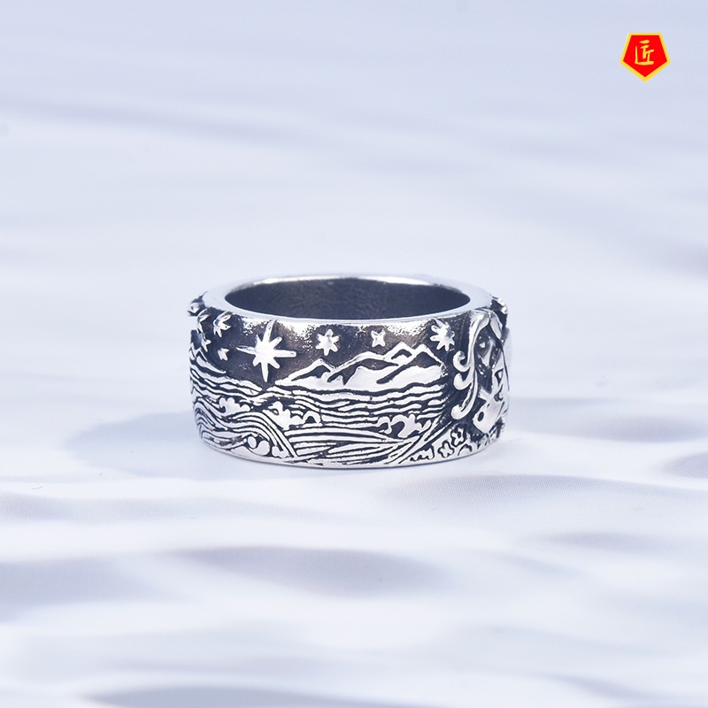 [Ready Stock]Silver Creative Simple Starry Sky Dog and Girl Ring