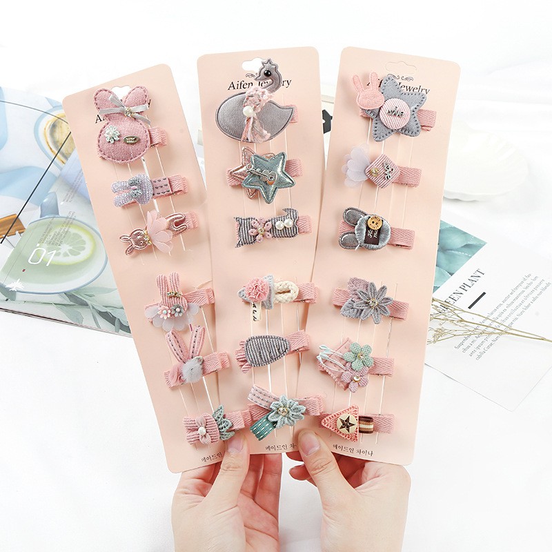 WJ396 Jepitan Rambut Karakter Pita motif 6pcs / Jepitan aksesoris rambut