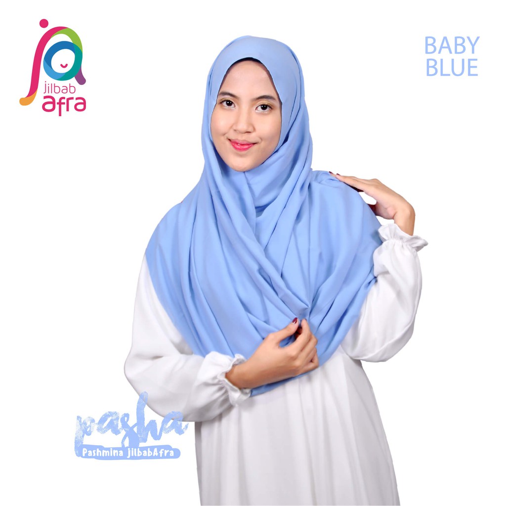 Jilbab Pashmina Pasha Baby Blue - Kerudung Pashmina Jilbab Afra - Bahan Wolfis, Lembut &amp; Adem