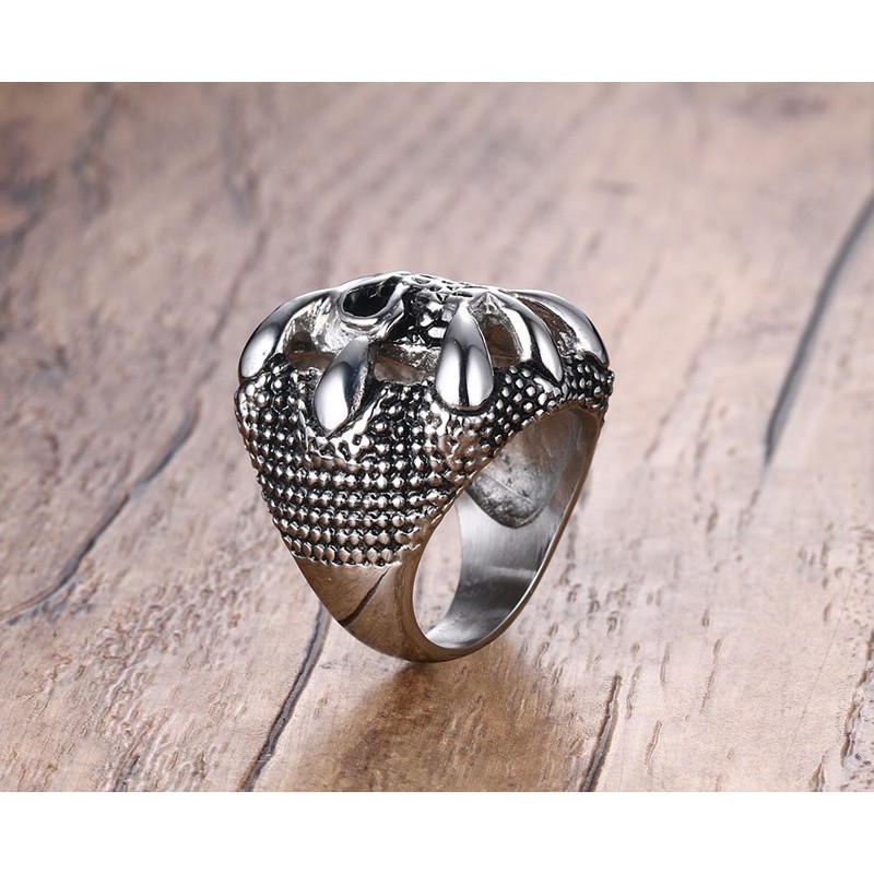 Cincin Single Tengkorak Titanium Pria Cowok 316L Metal CP018 Model punk vintage series silver