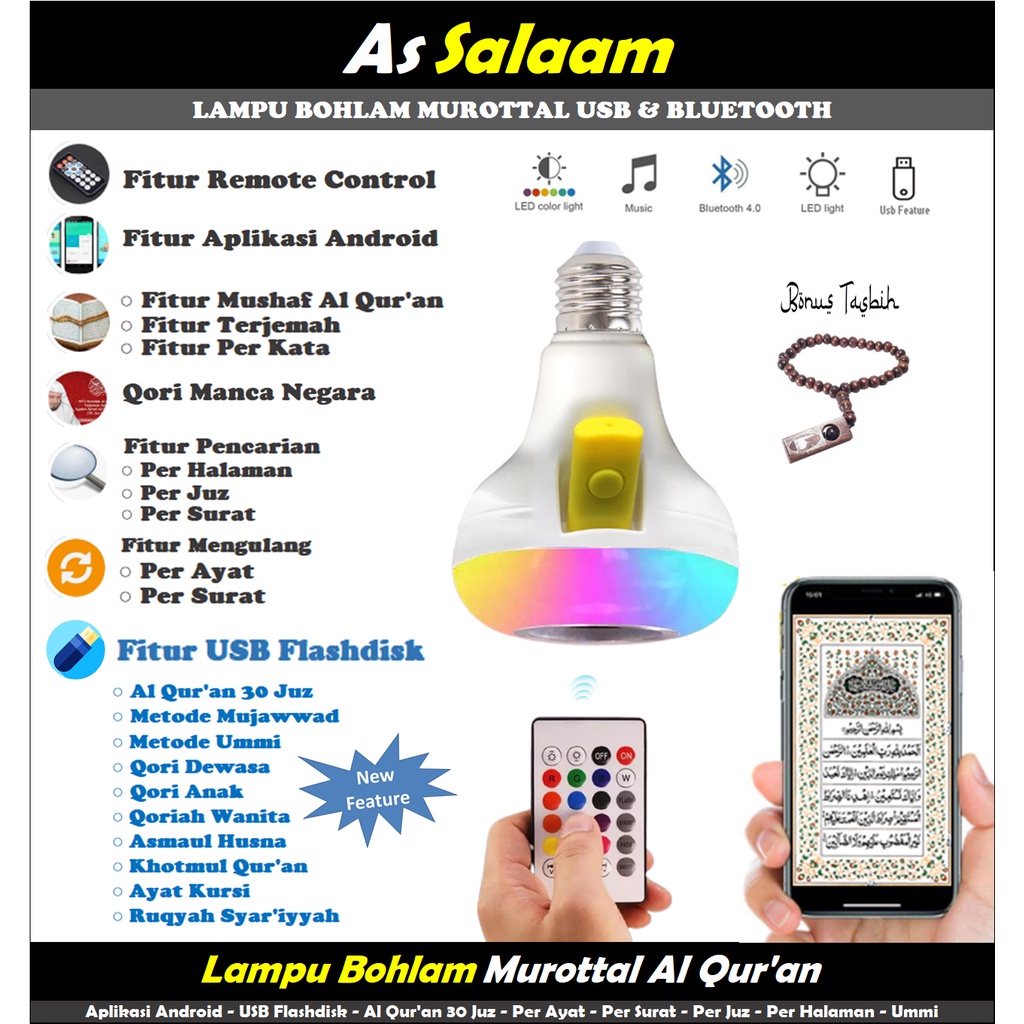 Speaker Murottal Quran 30 Juz Model Lampu Led Remote Aplikasi Bluetooth Speaker Lampu Murottal USB F
