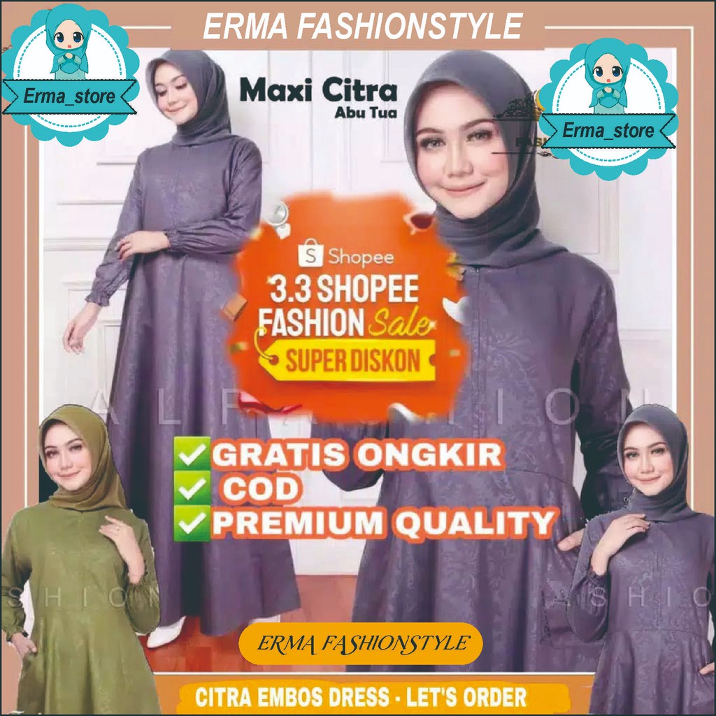 [COD] Toko Baju Gamis Dress CITRA Polos Remaja Wanita Indah Promo Baju Wanita Muslim Top Terlaris