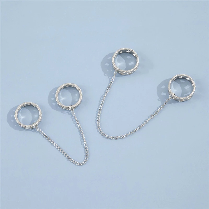 2pcs / Set Cincin Rantai Silang Bahan Alloy Warna Silver Gaya Punk Hip-Hop Vintage Untuk Wanita