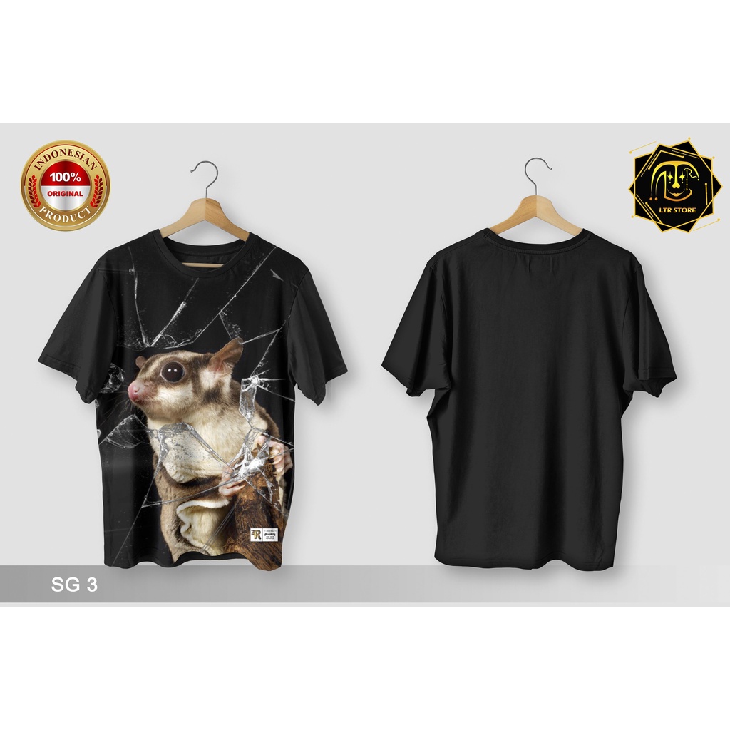[ BAYAR DI TEMPAT ] BAJU PRINTING GAMBAR SUGAR GLIDER SG 3 - KAOS DISTRO ORIGINAL MOTIF TUPAI TERBAN