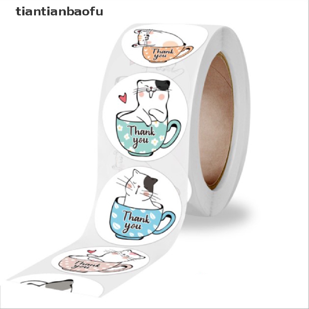 [tiantianbaofu] 500pcs Cat Thank You Stickers  Round Adhesive seal Labels for Gift Decoration  Boutique